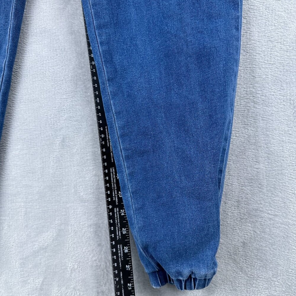 Wax Jean Denim Jogger Pants Womens Size Large Drawstring Waist High Rise Blue - Picture 9 of 12